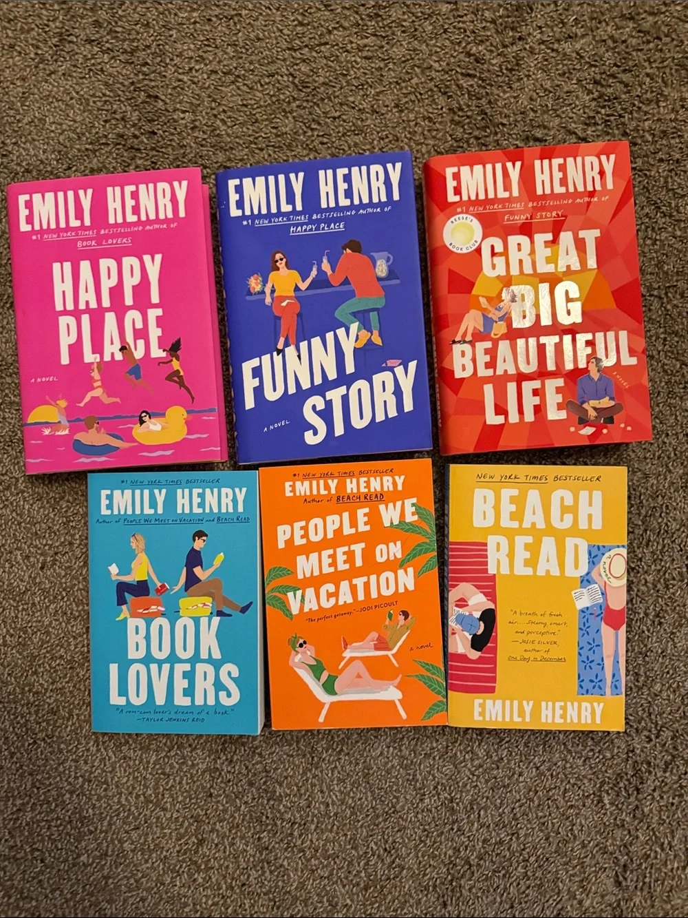 Emily Henry Paperback Book Set - Pink, Blue, Red, Teal, Orange, Yellow Covers - Picture 2 of 2